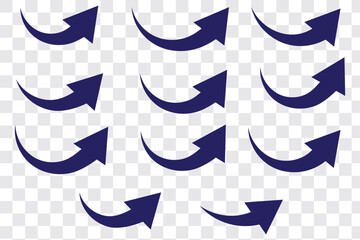 Curve Arrow up icons. Set of curve, Growth and rise increase arrows. Right and Left Vector up arrows. Arrow icon. Modern simple arrows. Set of arrows. Vector illustration.
