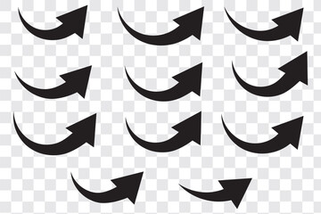 Curve Arrow up icons. Set of curve, Growth and rise increase arrows. Right and Left Vector up arrows. Arrow icon. Modern simple arrows. Set of arrows. Vector illustration.