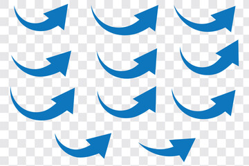 Curve Arrow up icons. Set of curve, Growth and rise increase arrows. Right and Left Vector up arrows. Arrow icon. Modern simple arrows. Set of arrows. Vector illustration.