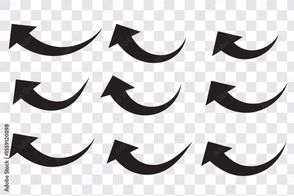 Poster curve arrow up icons. set of curve, growth and rise increase arrows. right and left vector up arrows