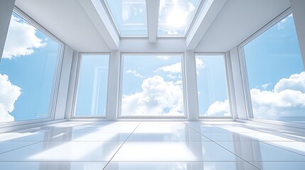Fototapeta premium Bright modern room with sky view.