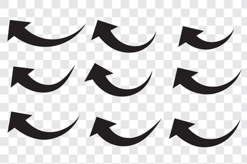 Curve Arrow up icons. Set of curve, Growth and rise increase arrows. Right and Left Vector up arrows. Arrow icon. Modern simple arrows. Set of arrows. Vector illustration.