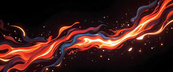 Abstract red and orange fire flames create a glowing, burning pattern with smoke and wave-like motion on a black background