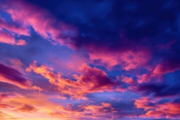 Fototapeta premium Stunning Vibrant Sunset Fiery Orange and Pink Clouds Against Deep Blue Sky