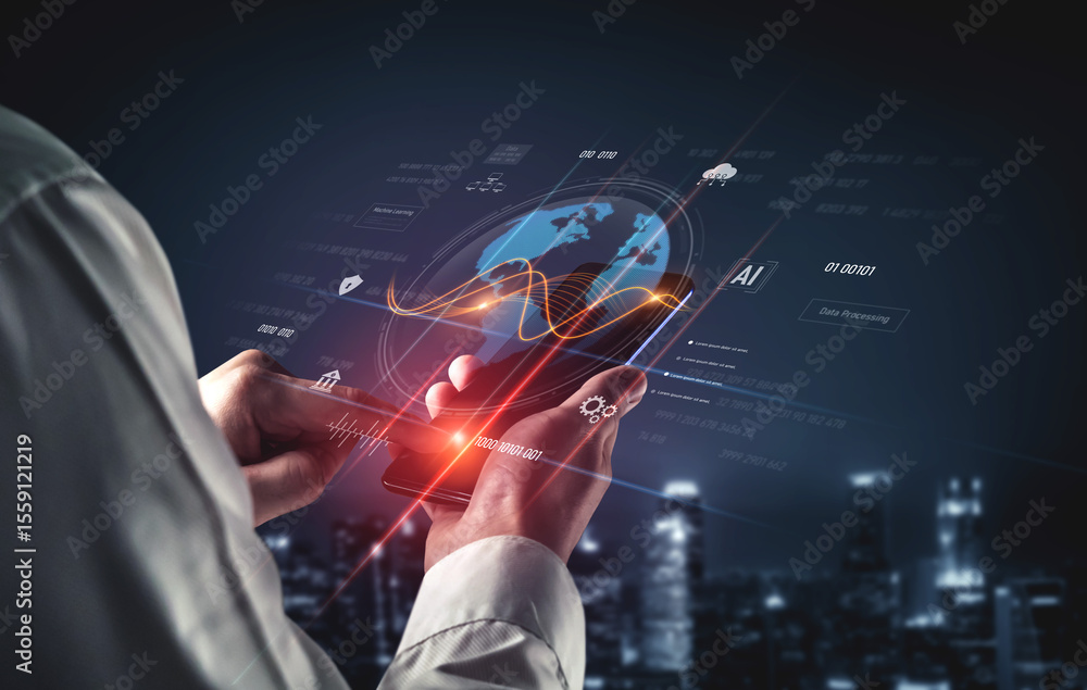 Poster global ai and data processing system enhances data, ai, and processing efficiency through digital ne