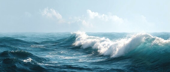 Fototapeta premium Vast Ocean Waves Crashing in Sunlight