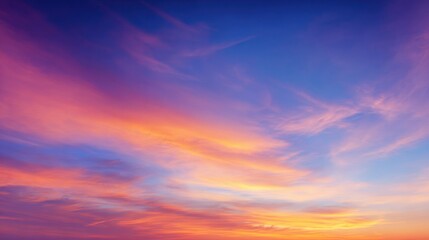 Naklejka premium Vivid Sunset Sky Radiant Clouds Painted with Orange, Pink, and Blue Hues