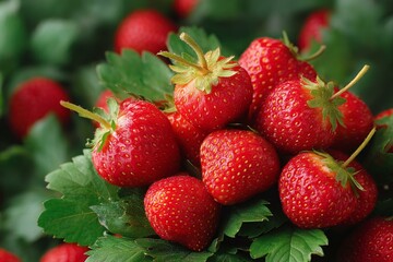 Close-up Cluster of Fresh Red Strawberries