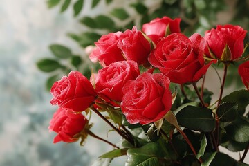 Beautiful Bouquet of Red Roses with Dew Drops