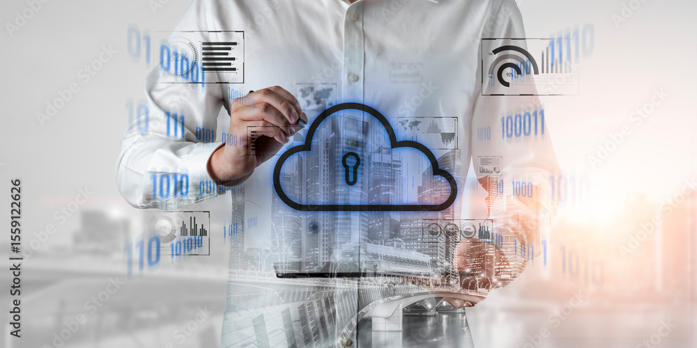 Poster cloud computing enables digital growth with secure data storage, scalable infrastructure, and strate