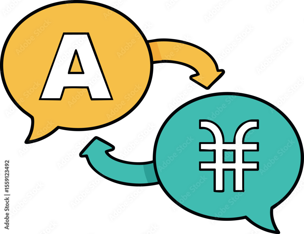 Poster language translation communication icon with letter a and yen symbol in speech bubbles vector design
