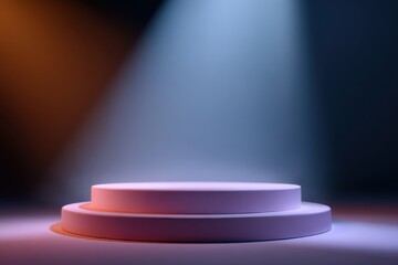 Obraz premium Professional empty stage with podium and muted gradient backdrop, spotlight focused