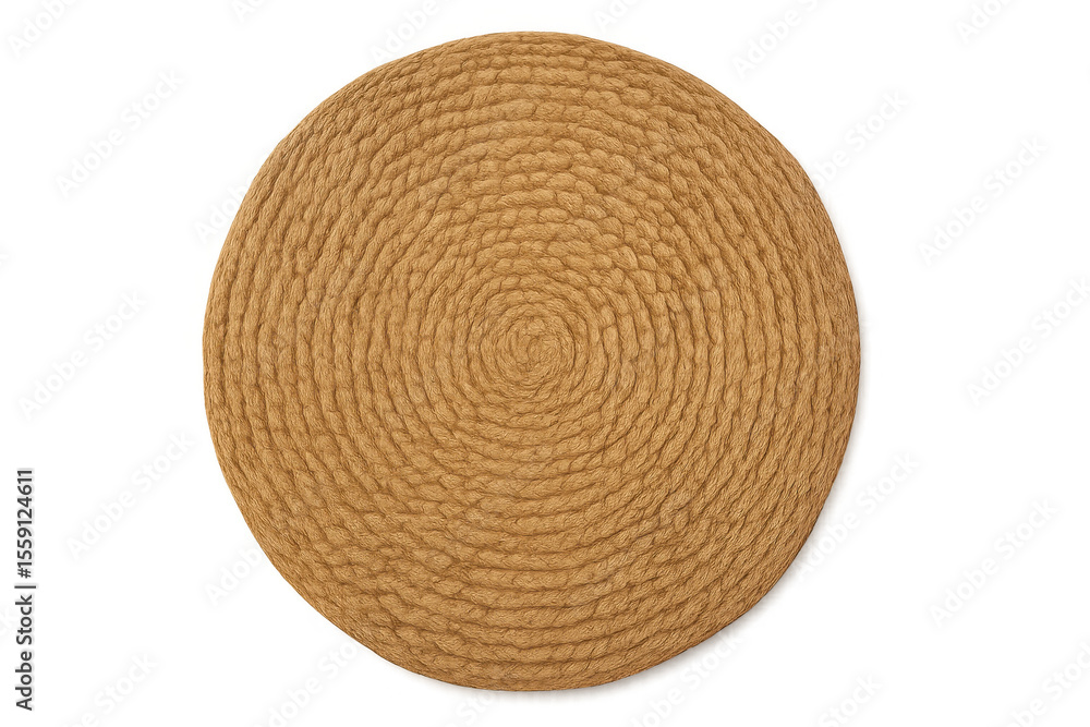 Poster jute rug forming a circular pattern with concentric circles, isolated on a transparent background, i