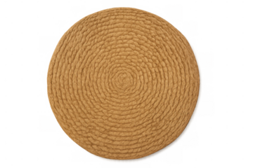 Jute rug forming a circular pattern with concentric circles, isolated on a transparent background, ideal for interior design projects
