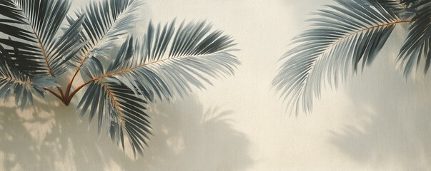 Fototapeta premium Elegant Palm Leaves Against a Beige Wall