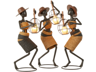 Three Dancing Women with Lantern Sculptures Isolated on Transparent Background