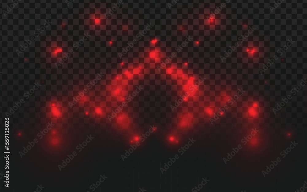 Poster abstract red light effect with glowing particles and bokeh, creating a magical or atmospheric overla