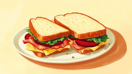 Aussie-style BLT sandwich with crispy bacon and beetroot, neatly plated.