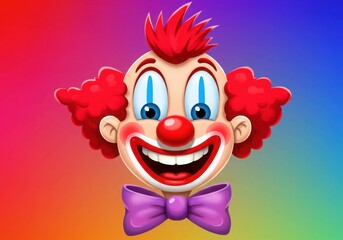 Fototapeta premium Cartoon clown with red hair and a purple bow tie