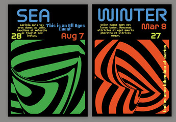 Flyer A4 Striped Abstract Futuristic Shape Bright Colored With Black
