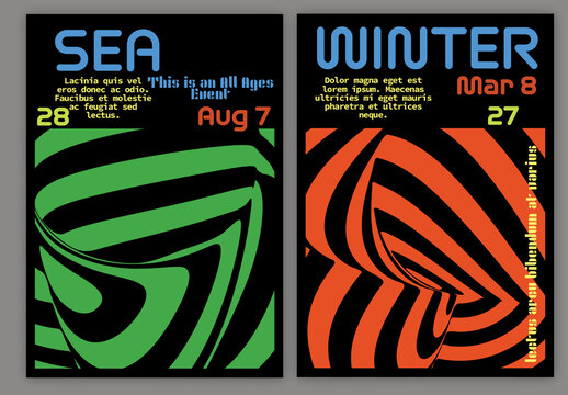 Flyer A4 Striped Abstract Futuristic Shape Bright Colored With Black