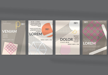 Flyer Layout with Paper Cut Layered Simple Geometric Shapes