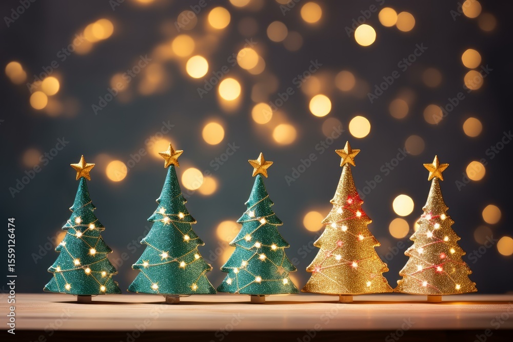 Aufkleber five illuminated christmas trees creating a magical atmosphere with warm bokeh lights