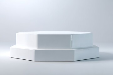 Clean white stage platform with a simple podium in the center, isolated on white background