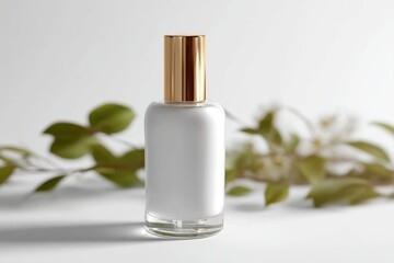 Minimalist beauty product design mockup with clear labeling on a bright white background
