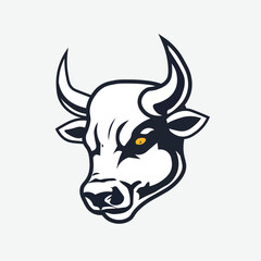 Bold vector illustration of a bull's head with a determined expression and stylized horns, ideal for logos, mascots, or designs needing strength and power.
