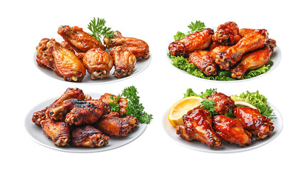 Pack Collection Delicious BBQ Chicken Wings Four Flavorful Variations set against transparent background