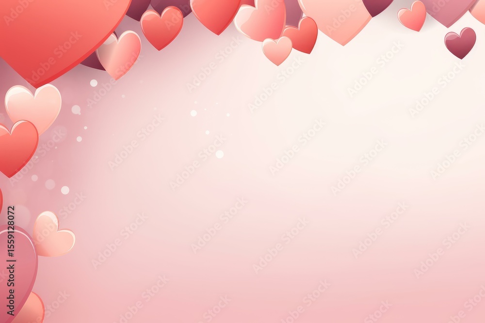 Poster 3d rendering of pink and red hearts floating on a soft gradient background, perfect for valentine's 