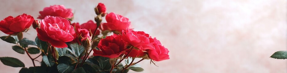Obraz premium A Bouquet of Red Roses on a Light Beige Background