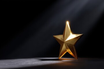 Shining gold star award on black background with dramatic lighting