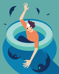 Each attempt to escape the drowning pool of lies proves futile the persons energy and hope slowly draining away.. Vector illustration