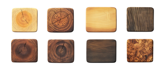 Pack Collection Texture Variety Eight Square Brown and Beige Tone Samples set against transparent background