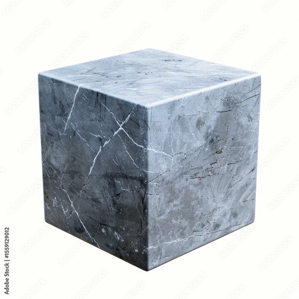 Poster smooth gray marble cube showcasing intricate natural patterns