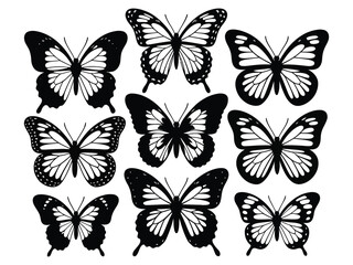 Silhouette of butterflies. Collection of spring butterfly silhouettes in vector isolated on white background