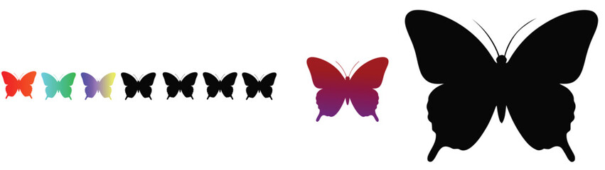 Collection of beautiful and different butterfly silhouettes. set of beautiful vector butterflies