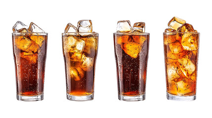 Pack Collection Refreshing Iced Cola Sparkling Drink Glasses Closeup Photography set against transparent background