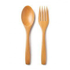 Wooden spoon fork isolated on white background