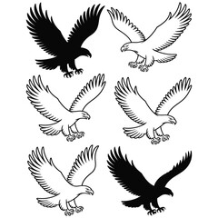 Obraz premium Outline eagle silhouette pack in thin-lined style for versatile design and overlay use