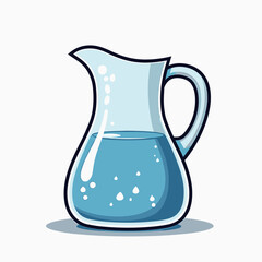 Illustration of Water Pitcher with Blue Liquid and Bubbles, Cartoon Style