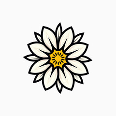 Simple and Elegant Flower Blossom with White Petals and Yellow Center Illustration
