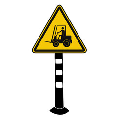 Yellow Industrial Hazard Warning Sign on Striped Pole, Safety Warning Vector Icon