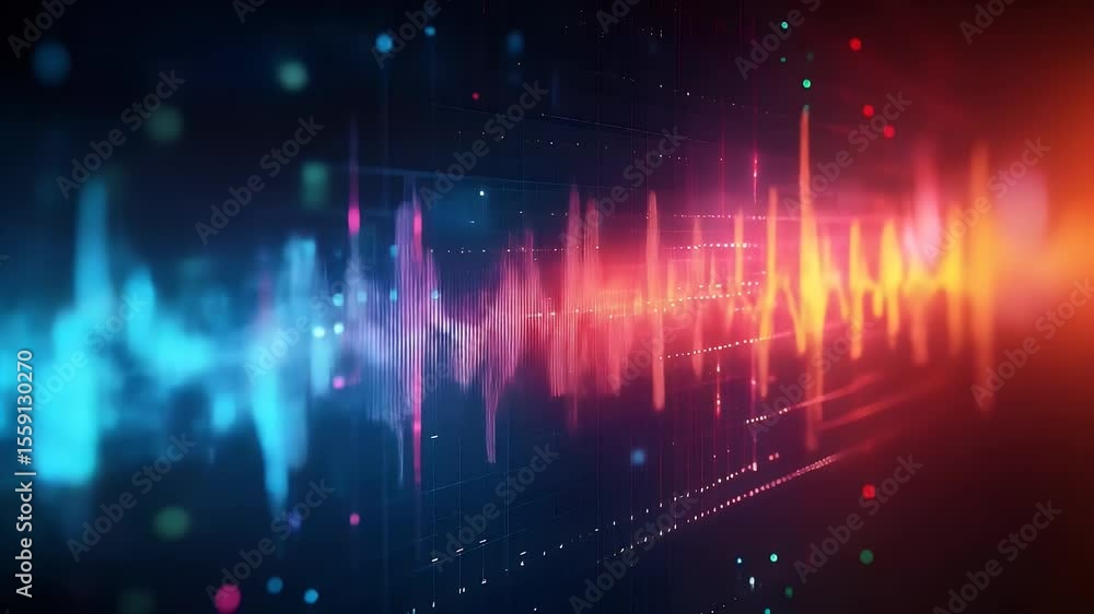 Poster abstract audio waveform visualizer in blue and red on black background