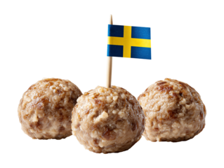 Swedish meatballs with flag isolated on transparent or white background, png