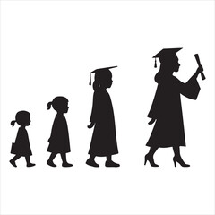 Silhouettes of a girl progressing through educational milestones to graduation