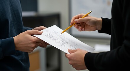 Blueprint Review with Pencil by Architect or Engineer