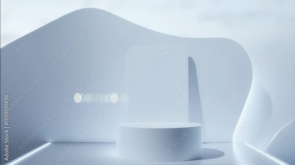 Poster minimalist white studio with rounded cylinder structure on white background with spot light